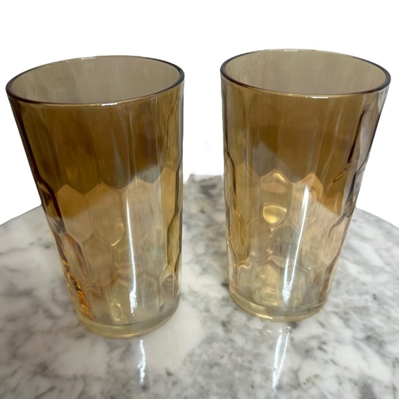 Vintage Jeanette Marigold Carnival Glass Hex Optic Pitcher and Tumblers - Picture 13 of 13